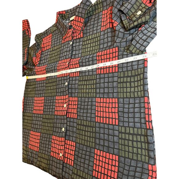 Notations‎ Ladies Button Front Long Sleeve Blouse Red Green Black RETRO Pattern - Picture 3 of 6